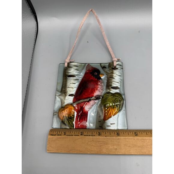 Fused Glass Cardinal Wall Hanging Tile Art Bird Nature Rustic Handmade Decor - Picture 4 of 4
